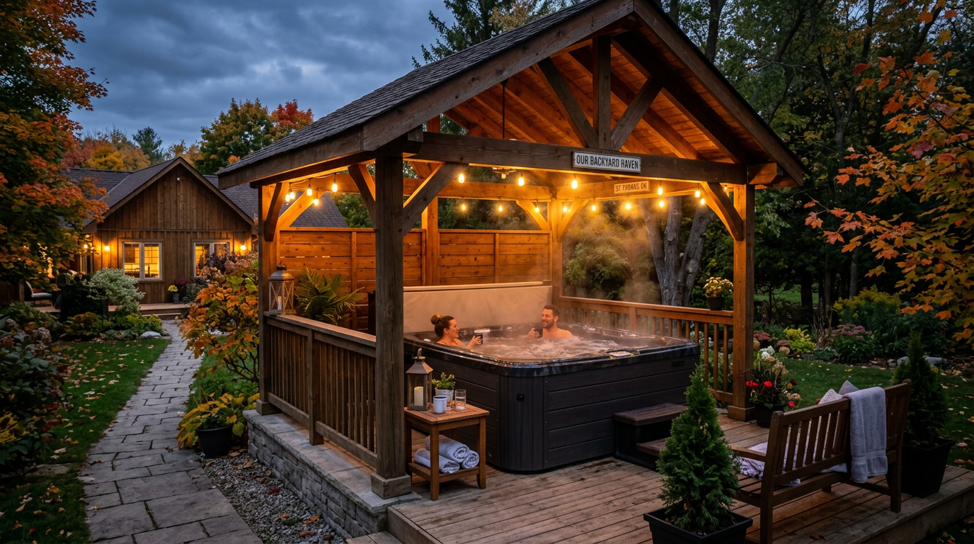 Hot tub in serene backyard setting