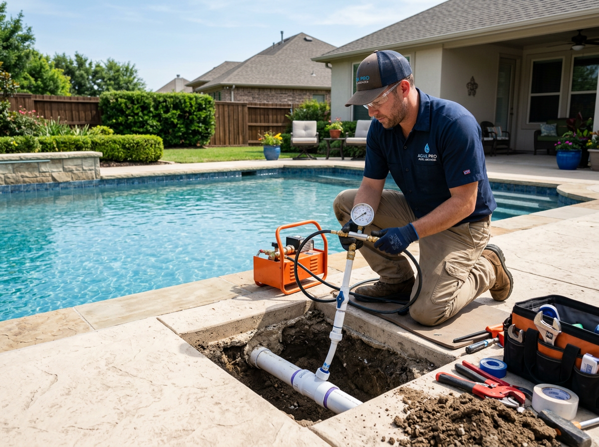 Underground pool plumbing line repair